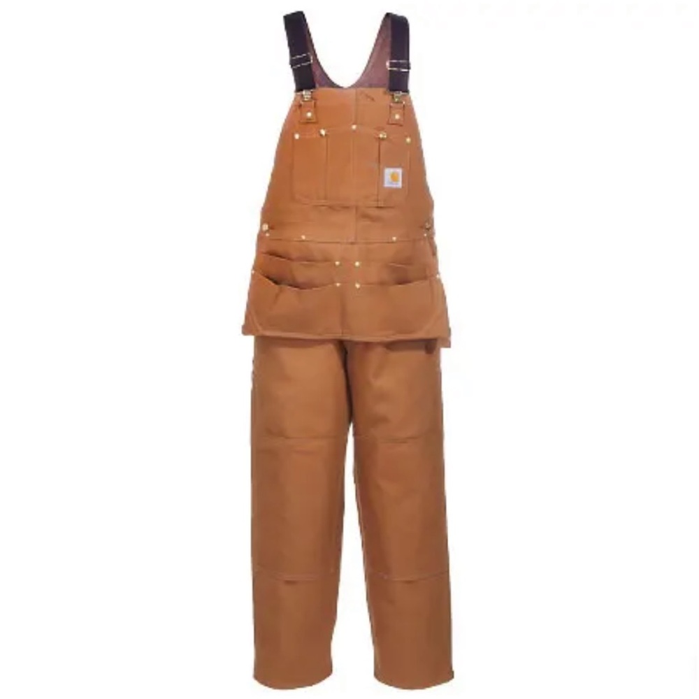 NWT Carhartt Overalls: Men's R28 BRN Cotton Duck Carpenter Bib Overalls 34x34